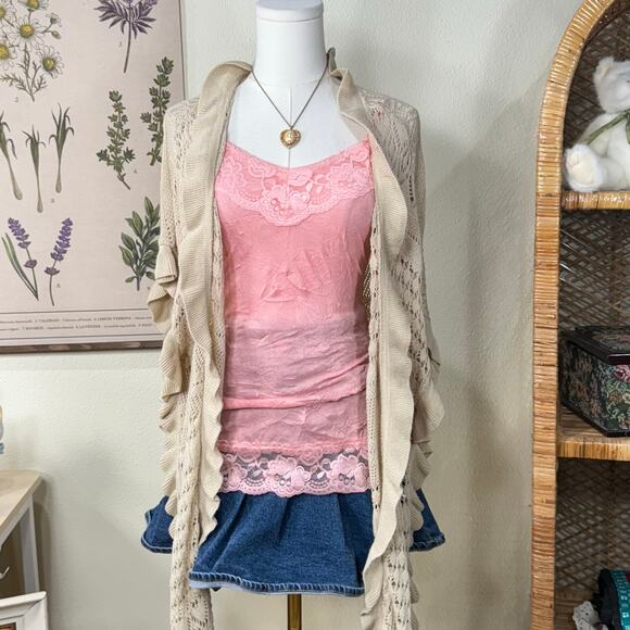 Y2k Pink Lace Trim Cami Top Coquette Dolly Dollette Himekaji Shoujo Girl M - Picture 1 of 6